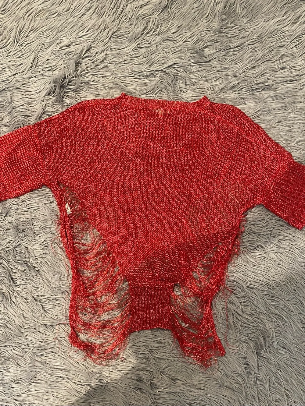 love J Red Open-Knit Cropped Crewneck Sweater (M)